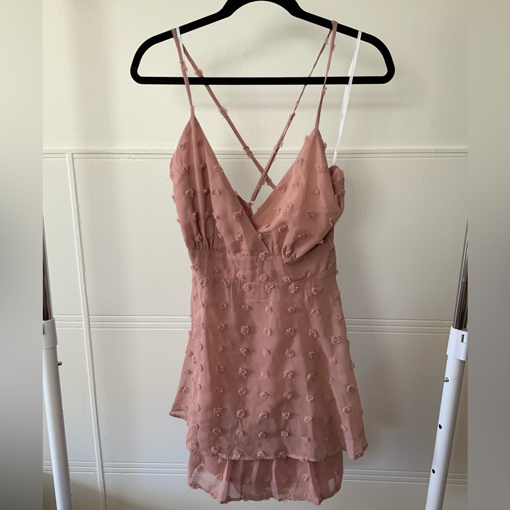 Just One Twirl Mauve Polka Dot Tiered Mini Skater Dress